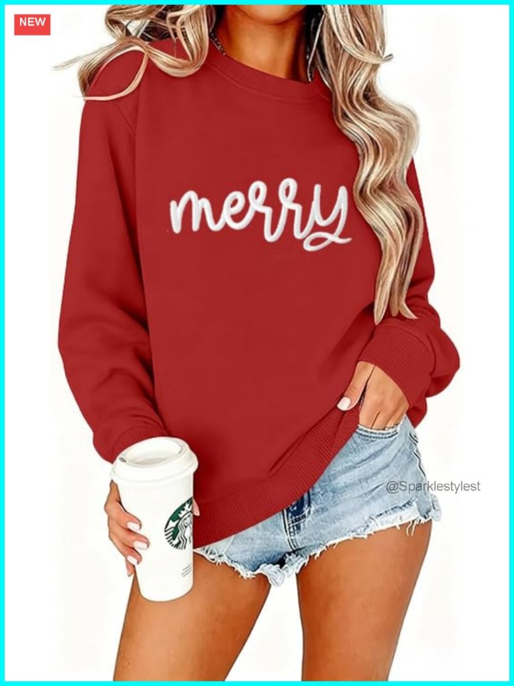 Women Crewneck Embroidered Christmas Sweatshirt Pullover Casual Top